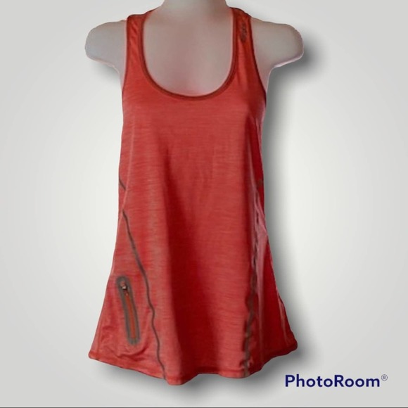 Reebok Heather Orange Racerback Athletic Tank with Silver Relflective Strips - Picture 1 of 13